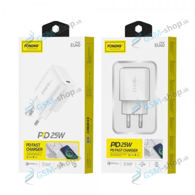 Nabjaka FONENG EU40 QC 3.0 PD 25W USB-C 3A biela