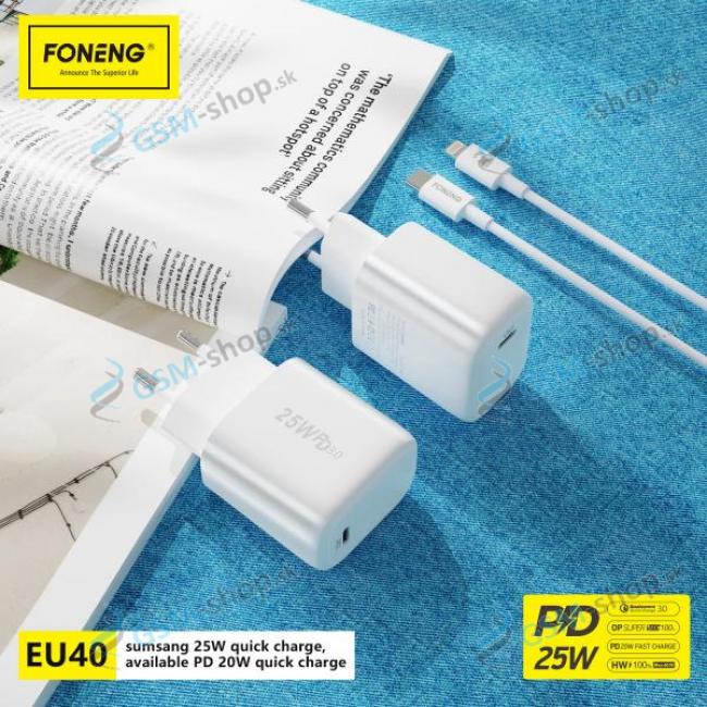 Nabjaka FONENG EU40 QC 3.0 PD 25W USB-C 3A biela