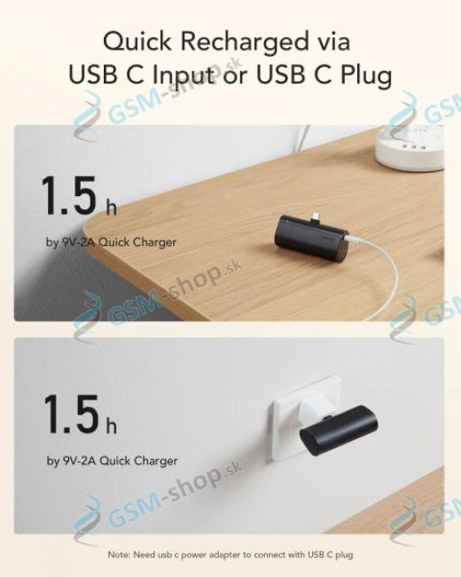 PowerBank VEGER W0556 so vstavanm konektorom USB-C PD QC3.0 3A 20W PlugOn ierna 5000 mAh