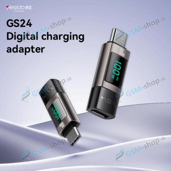 OTG adaptr YESIDO GS24 USB-C to USB-C s LED displejom ierny