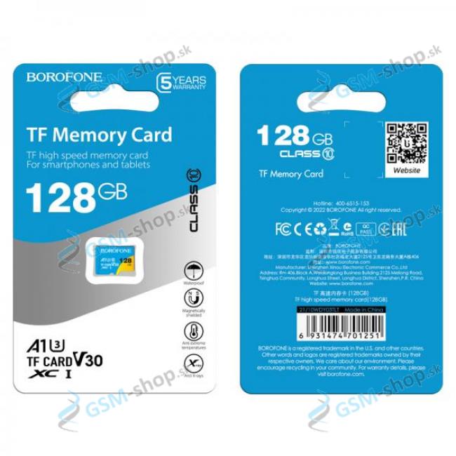 Pamov karta BOROFONE MicroSD SDXC U3 128 GB trieda 10