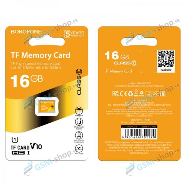 Pamov karta BOROFONE MicroSD SDHC U1 16 GB trieda 10