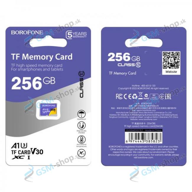 Pamov karta BOROFONE MicroSD SDXC U3 256 GB trieda 10