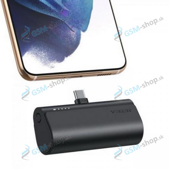 PowerBank VEGER W0556 so vstavanm konektorom USB-C PD QC3.0 3A 20W PlugOn ierna 5000 mAh