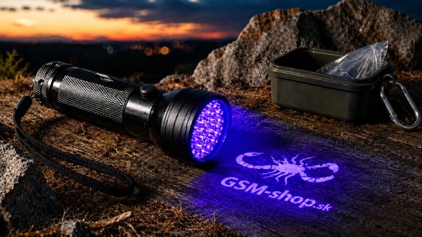 Alt text obr�zka UV LED baterka pou��van� pri geocachingu a kontrole skryt�ch UV zna�iek